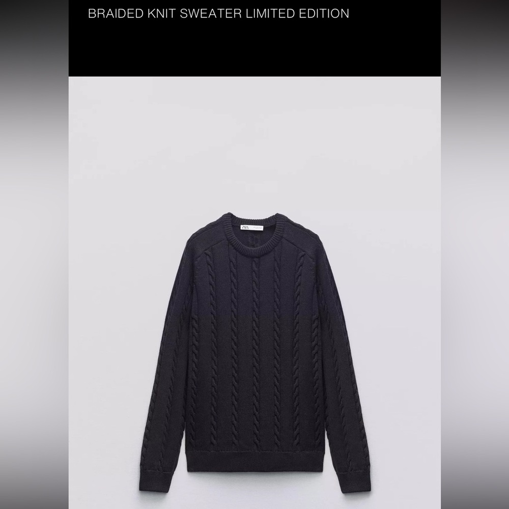 Zara Women's Navy Cable Knit Oversized Crewneck Sweater
